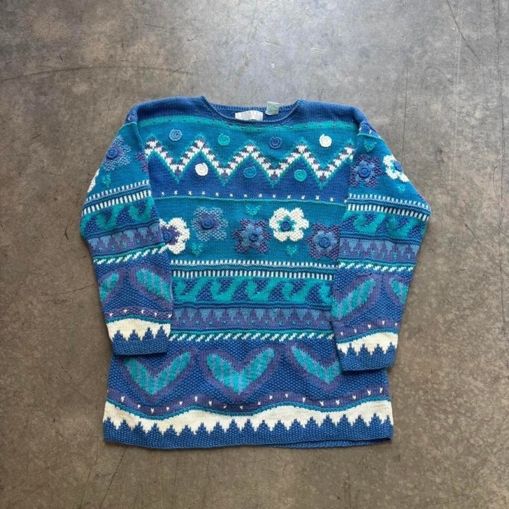 Segrets Sun Prints Hand Knit Floral Sweater Size Medium